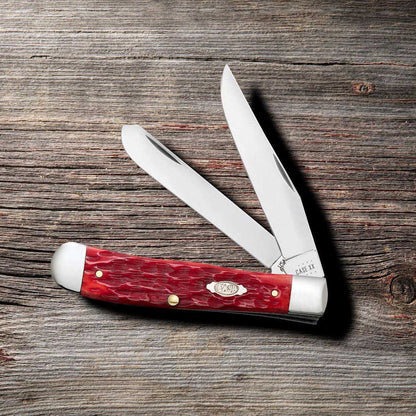 Case Knives Dark Red Bone Peach Seed Jig Trapper with Pocket Clip