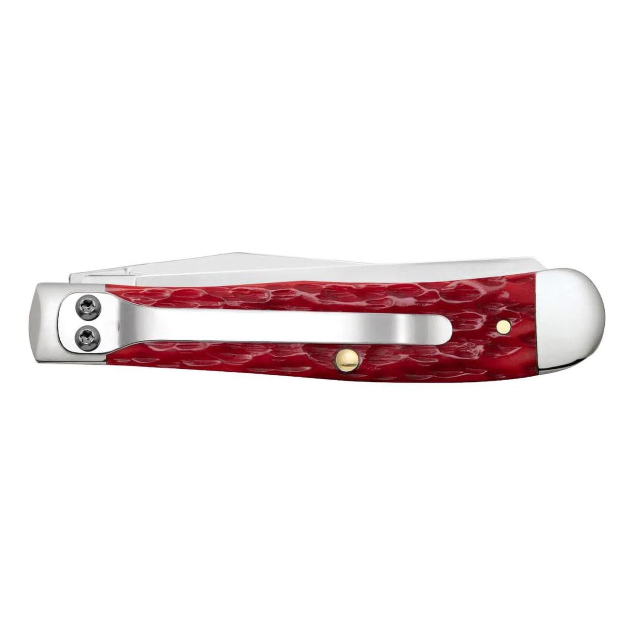 Case Knives Dark Red Bone Peach Seed Jig Trapper with Pocket Clip