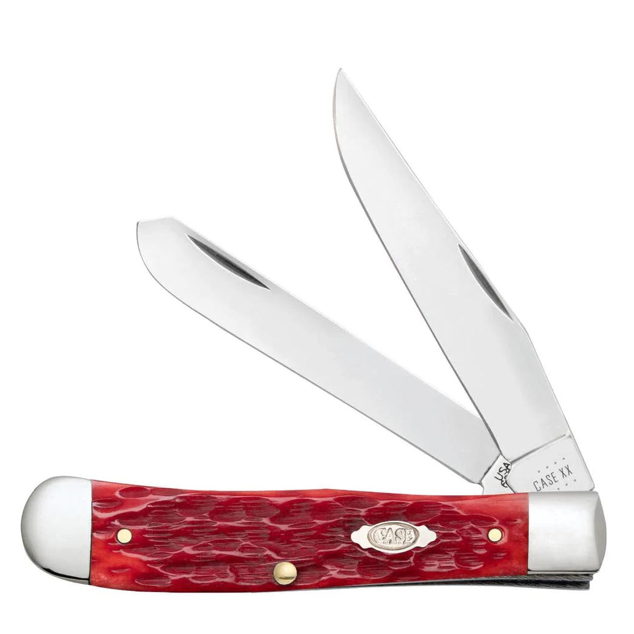 Case Knives Dark Red Bone Peach Seed Jig Trapper with Pocket Clip