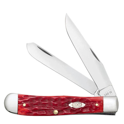 Case Knives Dark Red Bone Peach Seed Jig Trapper with Pocket Clip