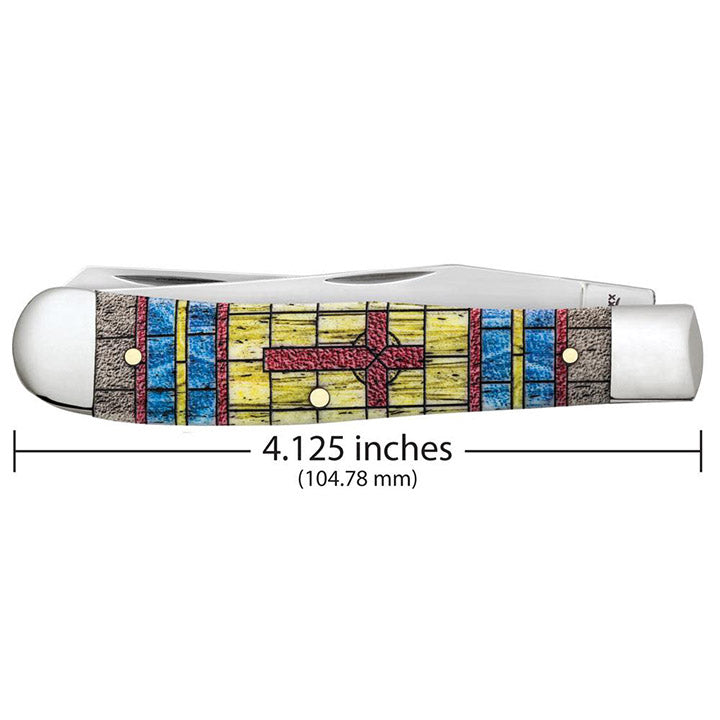 Case Knives Smooth Natural Bone Stained Glass Trapper "Cross" in Jewel Box