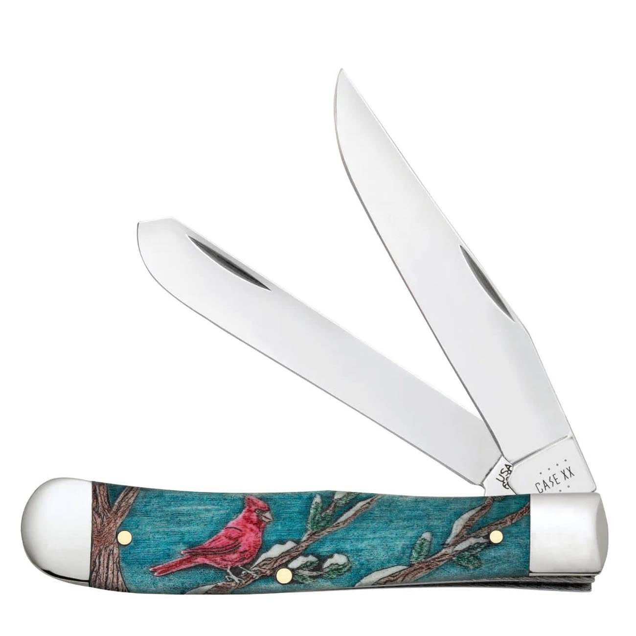 Case Knives Embellished Smooth Natural Bone with Color Wash Trapper Cardinal in Velvet Box