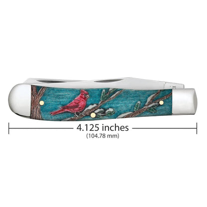 Case Knives Embellished Smooth Natural Bone with Color Wash Trapper Cardinal in Velvet Box