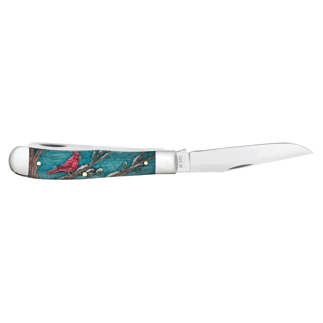 Case Knives Embellished Smooth Natural Bone with Color Wash Trapper Cardinal in Velvet Box