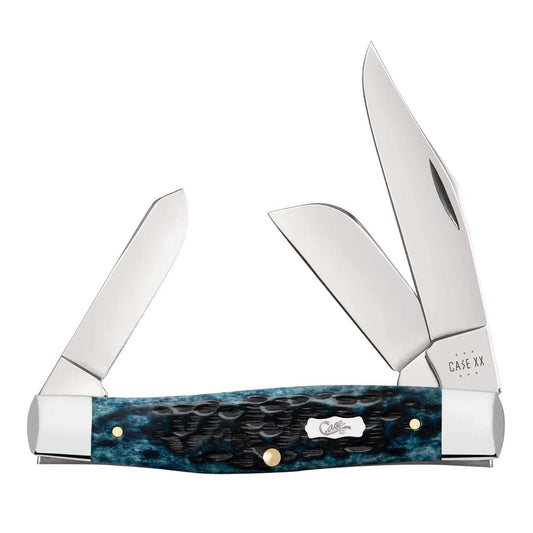 Case Knives Pocket Worn Peach Seed Jig Mediterranean Blue Bone Large Stockman