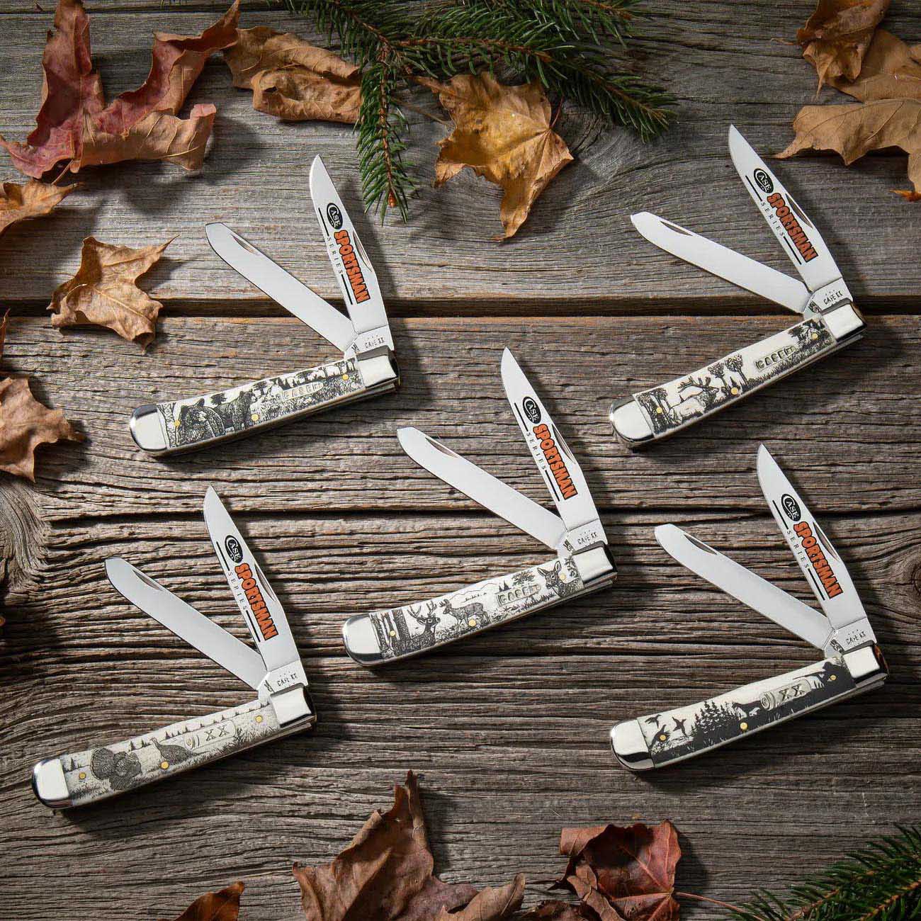 Case Knives  Sportsman Series Turkey Embellished Smooth Natural Bone Trapper Folding Pocket Knife