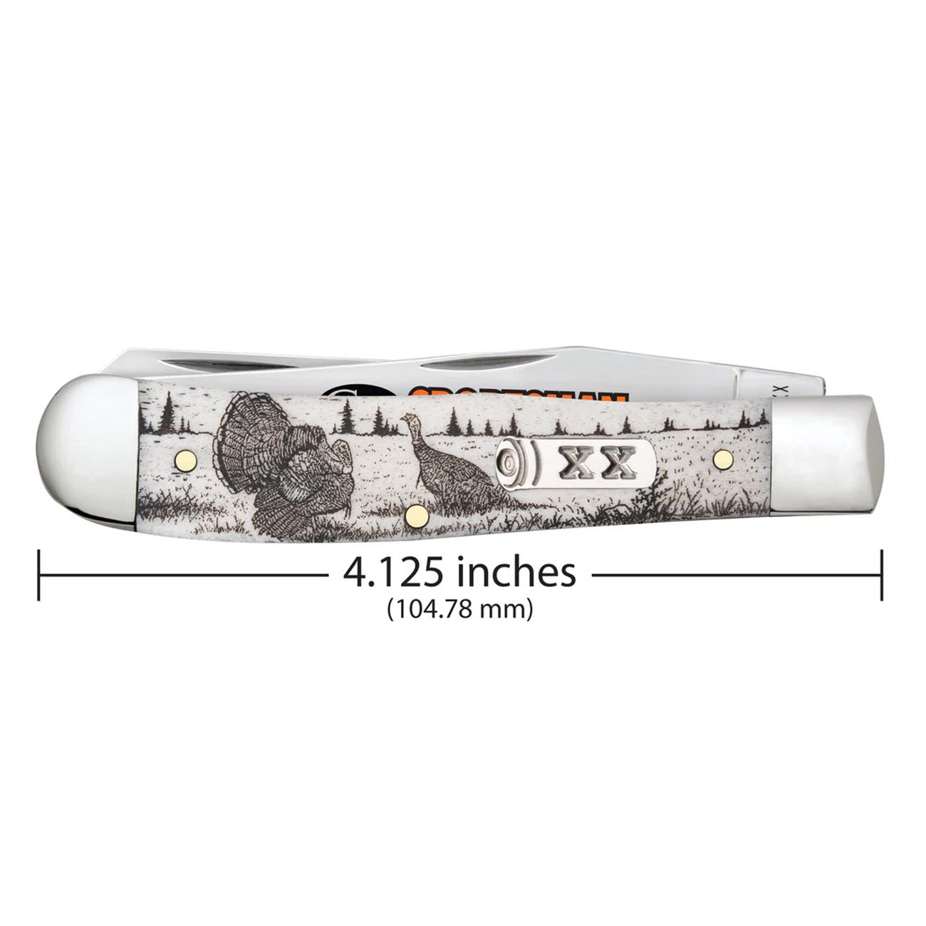 Case Knives  Sportsman Series Turkey Embellished Smooth Natural Bone Trapper Folding Pocket Knife
