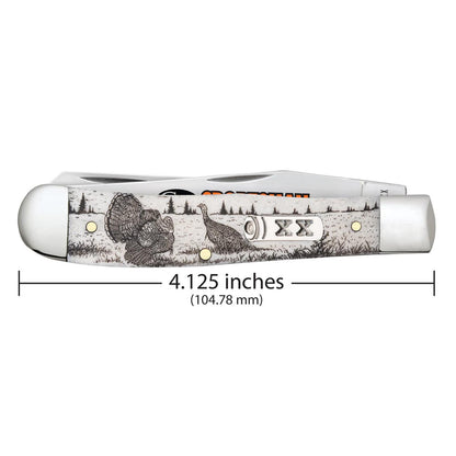 Case Knives  Sportsman Series Turkey Embellished Smooth Natural Bone Trapper Folding Pocket Knife