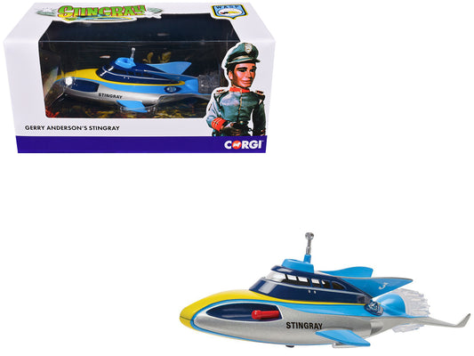 Stingray Submarine Blue and Silver with Yellow Stripes "Gerry Anderson's Stingray" (1964) TV Series T&y Diecast Model by Corgi