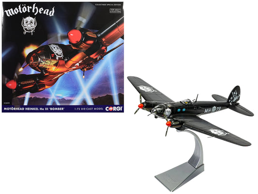 Heinkel He III Bomber Aircraft "Motorhead" Black with Graphicss 1/72 T&y Diecast Model by Corgi
