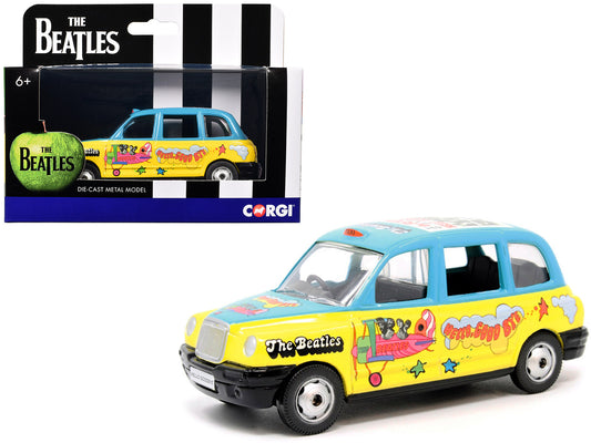 The Beatles London Taxi RHD (Right Hand Drive) "Hello Goodbye" Blue and Yellow with Graphics T&y Diecast Model by Corgi