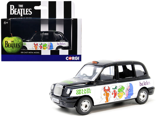 The Beatles London Taxi RHD (Right Hand Drive) "Ob-La-Di Ob-La-Da" Black and White with Graphics T&y Diecast Model by Corgi