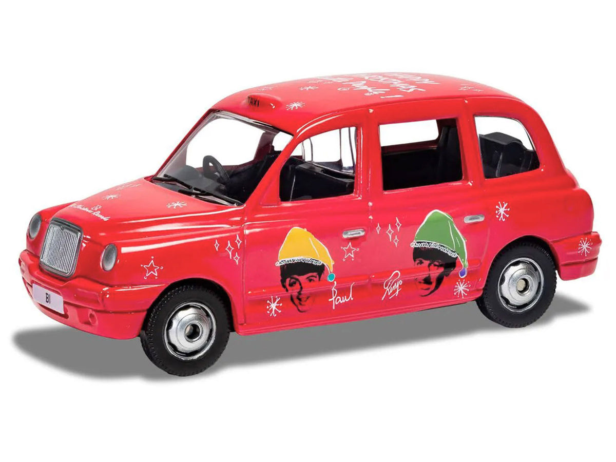 The Beatles London Taxi RHD "Christmas Taxi" Red with Graphics Diecast by Corgi