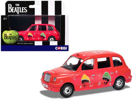 The Beatles London Taxi RHD (Right Hand Drive) "Christmas Taxi" Red with Graphics T&y Diecast Model by Corgi