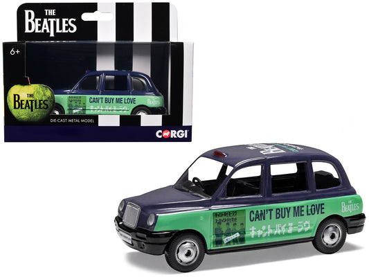 The Beatles London Taxi RHD (Right Hand Drive) "Can't Buy Me Love" Blue and Green with Graphics T&y Diecast Model by Corgi