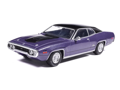 1971 Plymouth GTX Purple Black Vinyl Top & Black Hood Stripe 1/43 Diecast