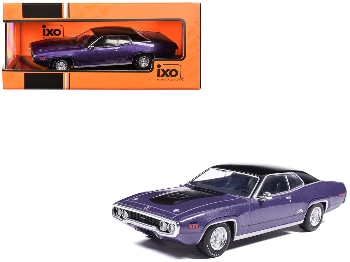1971 Plymouth GTX Purple Black Vinyl Top & Black Hood Stripe 1/43 Diecast
