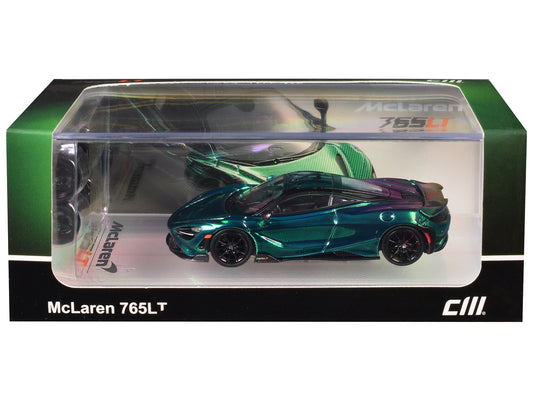 McLaren 765LT Green Carbon Metallic with Black Top and Extra Wheels 1/64 T&y Diecast Model Car by CM Model