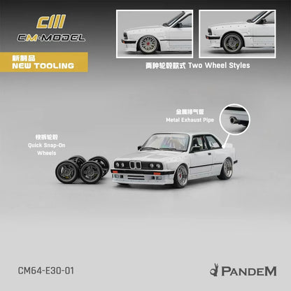 Pandem E30 V1 White with Extra Wheels 1/64 Diecast Model Car by CM Models