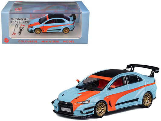 Mitsubishi Lancer Evolution X Varis RHD (Right Hand Drive) Light Blue with Black Top and Orange Stripes 1/64 T&y Diecast Model Car by CM Model