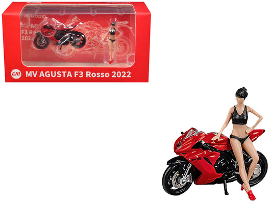 2022 MV Agusta F3 Rosso Motorcycle Red with Figure 1/64 T&y Diecast Model by CM Model