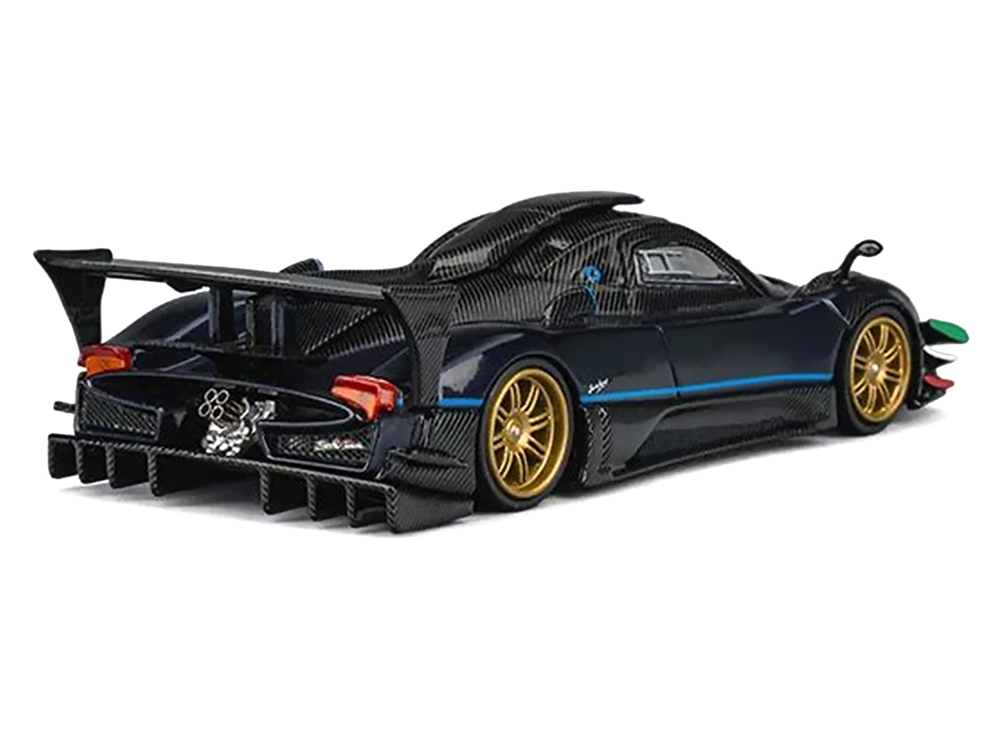 Pagani Zonda Revolucion Dark Blue Metallic and Carbon with Extra Wheels 1/64 Diecast Model Car by CM Model