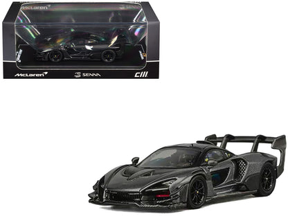 McLaren Senna GTR Dark Gray Metallic with Carbon Hood and Black Top 1/64 Diecast Model Car by CM Model