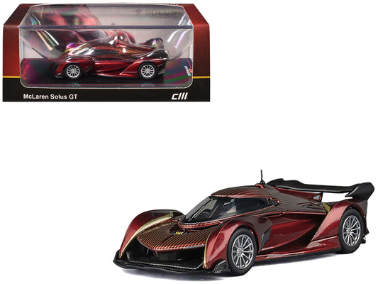 McLaren Solus GT Wine Red Metallic with Gold Stripes 1/64 T&y Diecast Model Car by CM Model