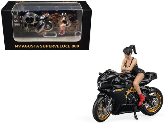 MV Agusta Superveloce 800 Motorcycle Black and Gold with Figure 1/64 T&y Diecast Model by CM Model
