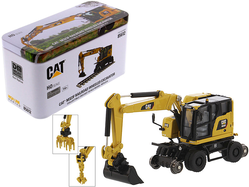 CAT Caterpillar M323F Railroad Wheeled Excavator with 3 Accessories (Safety Yellow Version) "High Line" Series 1/87 (HO) Scale Diecast Model by Masters <h2>CAT Masters</h2> <p>High-quality car perfect