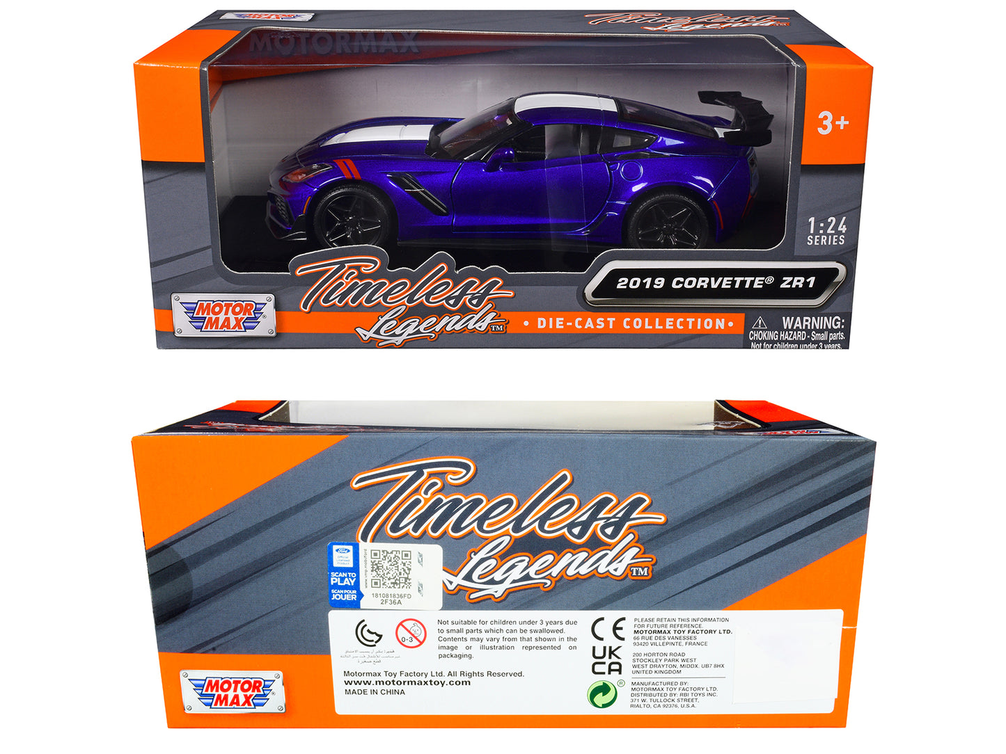 2019 Chevrolet Corvette ZR1 Blue Metallic and White "Timeless Legends" Series 1/24 Diecast Model Car by Motormax <h2>2019 Motormax</h2> <p>High-quality perfect for collectors enthusiasts. Features det