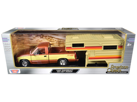 1992 Chevrolet 454 SS Pickup Truck Copper Metallic with Beige Sides Camper Shell "American Classics" Series 1/24 Diecast Model Car by Motormax <h2>1992 Motormax</h2> <p>High-quality perfect for collec