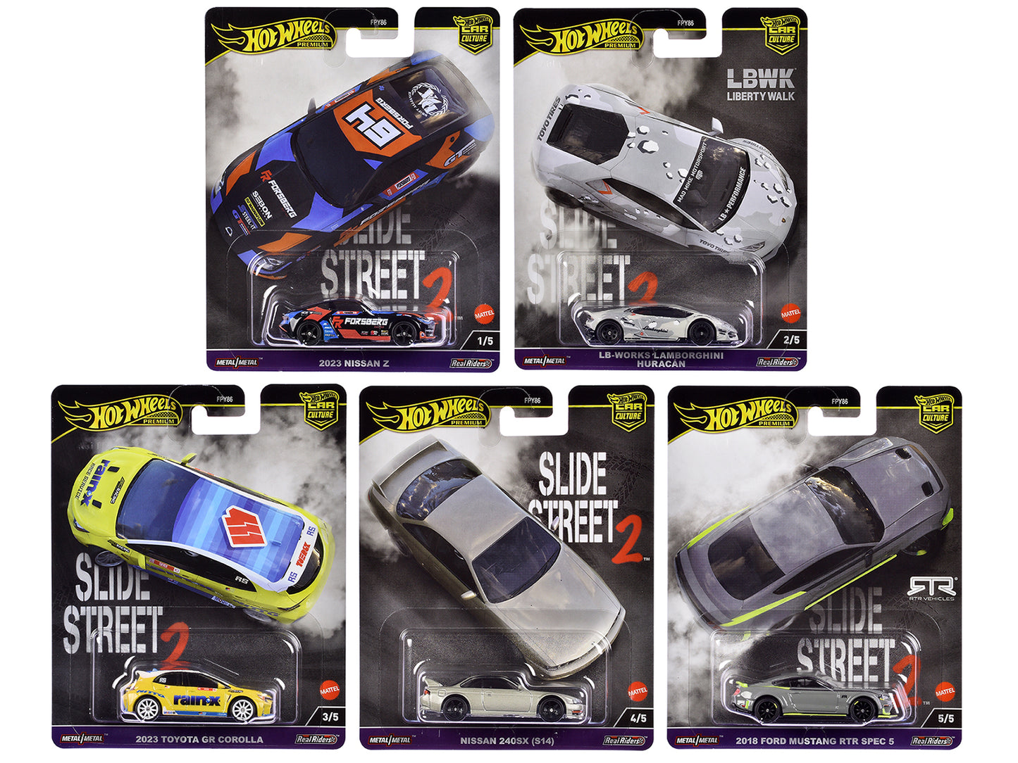 Hot Wheels "Slide Street 2" 5 piece Set "Car Culture" 2024 Series H Diecast Model Cars by <h2>"Slide Wheels</h2> <p>High-quality car perfect for collectors and enthusiasts. Features detailed interior