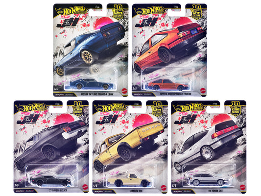 "Japan Historics 5" 5 piece Set "Car Culture 10th Anniversary" 2025 Series P T&y Diecast Model Cars by Hot Wheels