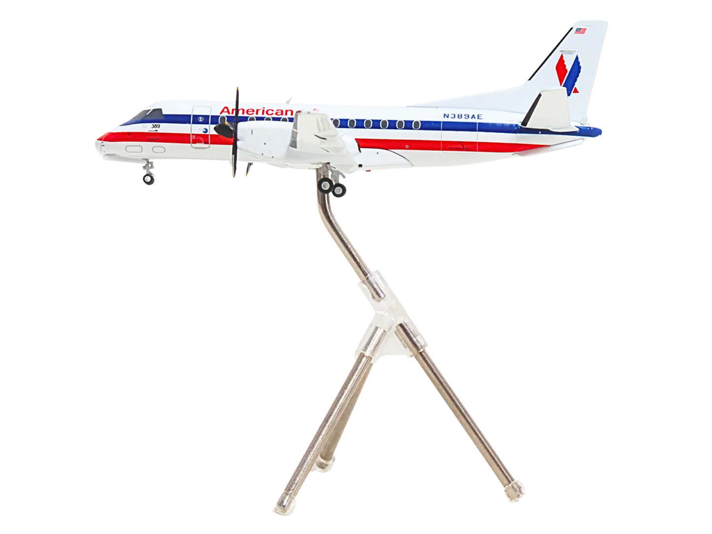 Saab 340B Commercial Aircraft "American Eagle" (N389AE) White with Red and Blue Stripes "Gemini 200" Series 1/200 Diecast Model Airplane by GeminiJets <h2>Saab GeminiJets</h2> <p>High-quality car perf