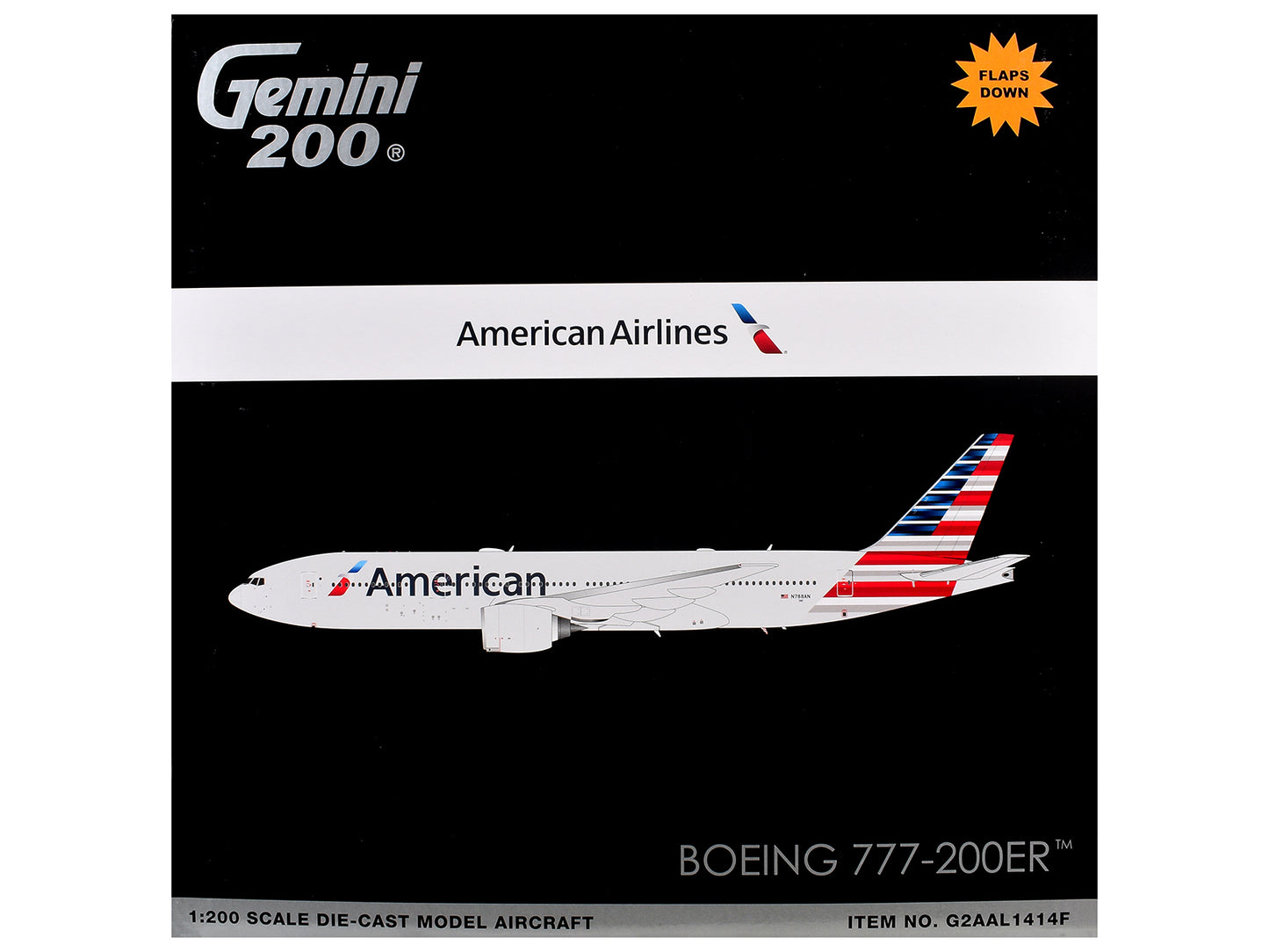 Boeing 777-200ER Commercial Aircraft with Flaps Down "American Airlines" (N788AN) Silver with Striped Tail "Gemini 200" 1/200 Diecast Model Airplane by GeminiJets