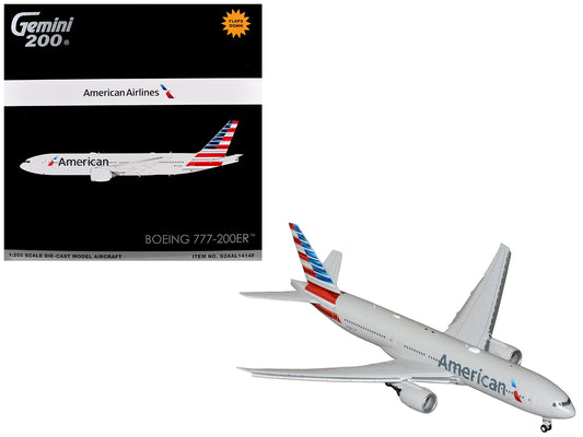 Boeing 777-200ER Commercial Aircraft with Flaps Down "American Airlines" (N788AN) Silver with Striped Tail "Gemini 200" 1/200 T&y Diecast Model Airplane by GeminiJets