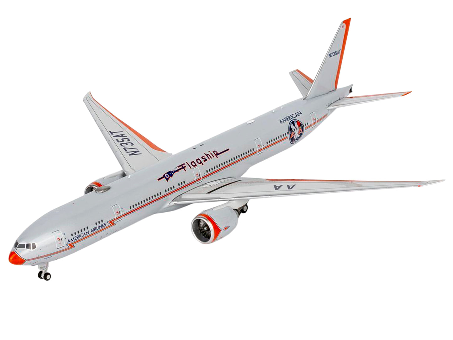 Boeing 777-300ER Commercial Aircraft "American Airlines - Flagship DFW" (N735AT) Silver with Otange Stripes "Gemini 200" Series 1/200 Diecast Model by GeminiJets <h2>Boeing GeminiJets</h2> <p>High-qua