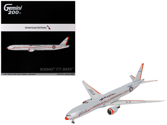 Boeing 777-300ER Commercial Aircraft "American Airlines - Flagship DFW" (N735AT) Silver with Otange Stripes "Gemini 200" Series 1/200 Diecast Model by GeminiJets <h2>Boeing GeminiJets</h2> <p>High-qua