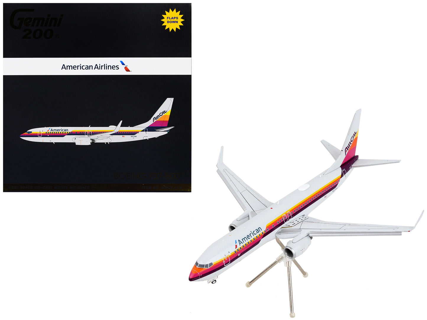 Boeing 737-800 Commercial Aircraft with Flaps Down "American Airlines - AirCal" Gray Stripes "Gemini 200" Series 1/200 Diecast Model Airplane by GeminiJets <h2>Boeing GeminiJets</h2> <p>High-quality c