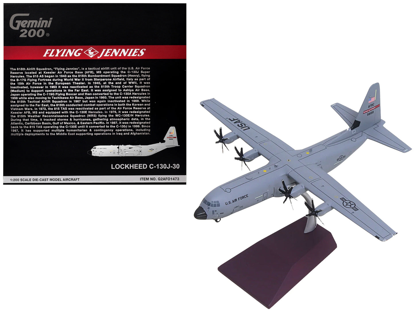 Lockheed C-130J-30 Super Hercules Transport Aircraft "05-8158 Flying Jennies 815th Airlift Squadron Keesler Air Force Base" United States "Gemini 200" Series 1/200 Diecast Model by GeminiJets Car Coll