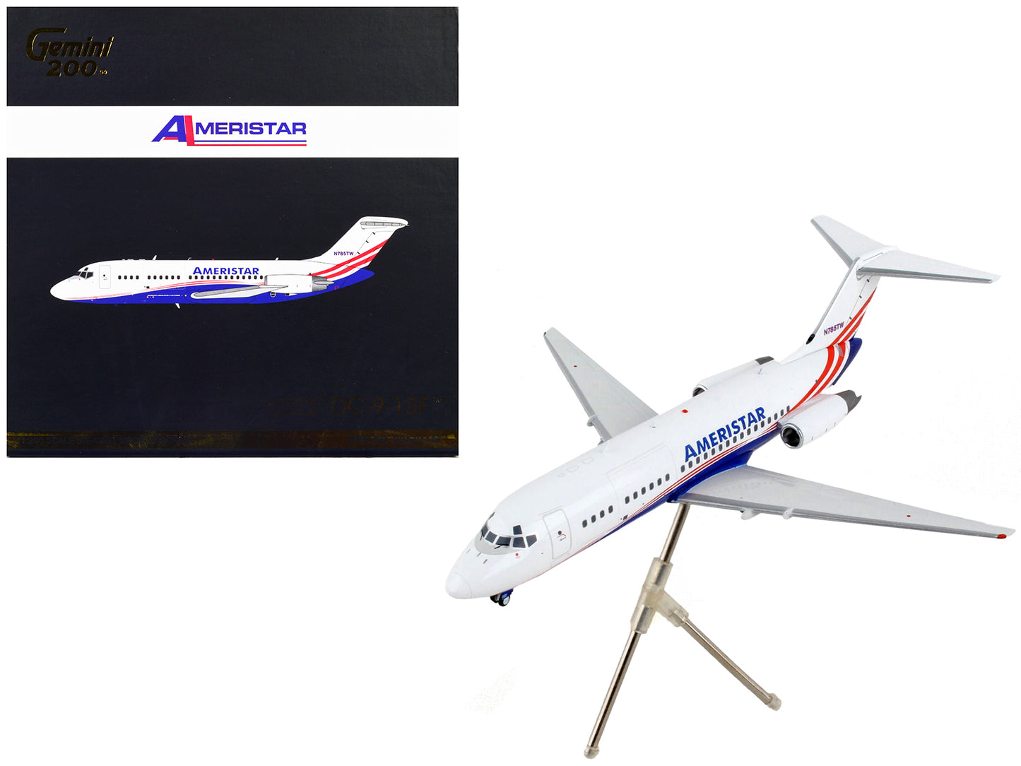 McDonnell Douglas DC-9-15F Commercial Aircraft "Ameristar Air Cargo" White with Blue and Red Stripes "Gemini 200" Series 1/200 Diecast Model Airplane by GeminiJets <h2>McDonnell GeminiJets</h2> <p>Hig