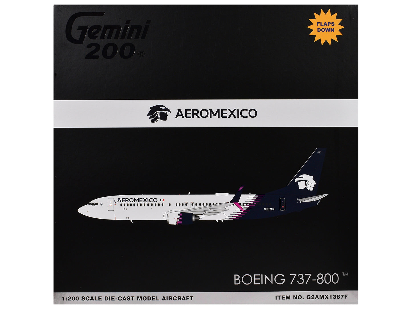 Boeing 737-800 Commercial Aircraft with Flaps Down "AeroMexico" (N957AM) White Dark Blue Tail "Gemini 200" Series 1/200 Diecast Model Airplane by GeminiJets <h2>Boeing GeminiJets</h2> <p>High-quality