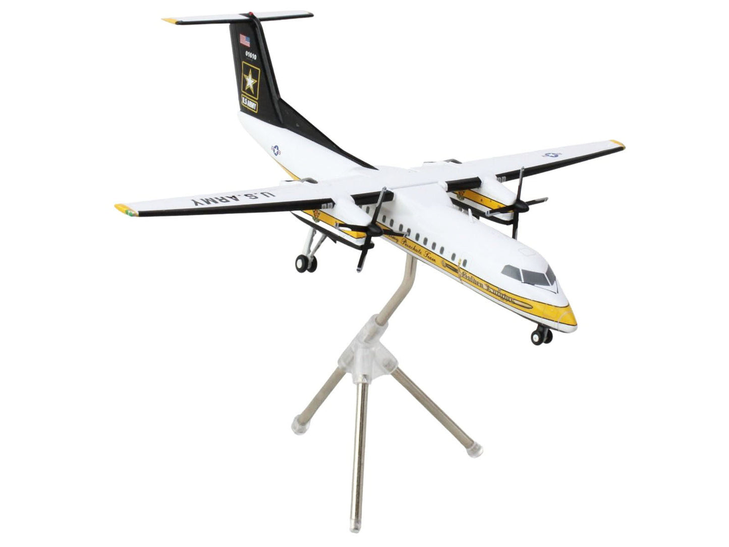 Bombardier C-147A Transport Aircraft "Golden Knights Parachute Team" United States Army (17-01610) White with Yellow Stripes and Black Tail "Gemini 200" Series 1/200 Diecast Model Airplane by GeminiJe