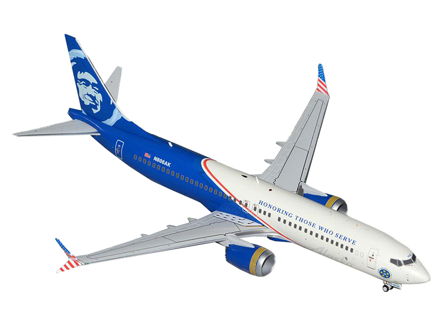 Boeing 737 MAX 8 Commercial Aircraft "Alaska Airlines - Honoring Those Who Serve" (N806AK) White and Blue "Gemini 200" Series 1/200 Diecast Model Airplane by GeminiJets <h2>Boeing GeminiJets</h2> <p>H