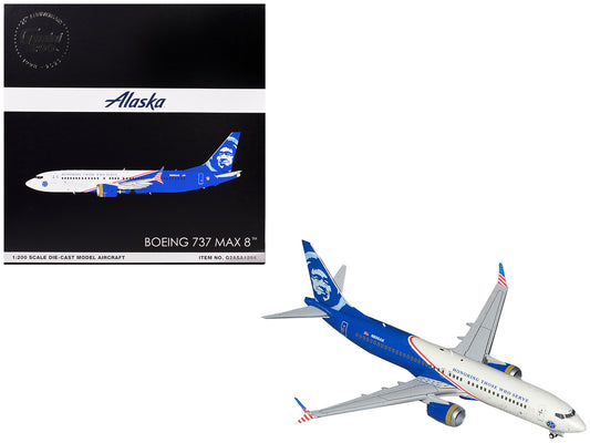 Boeing 737 MAX 8 Commercial Aircraft "Alaska Airlines - Honoring Those Who Serve" (N806AK) White and Blue "Gemini 200" Series 1/200 Diecast Model Airplane by GeminiJets <h2>Boeing GeminiJets</h2> <p>H