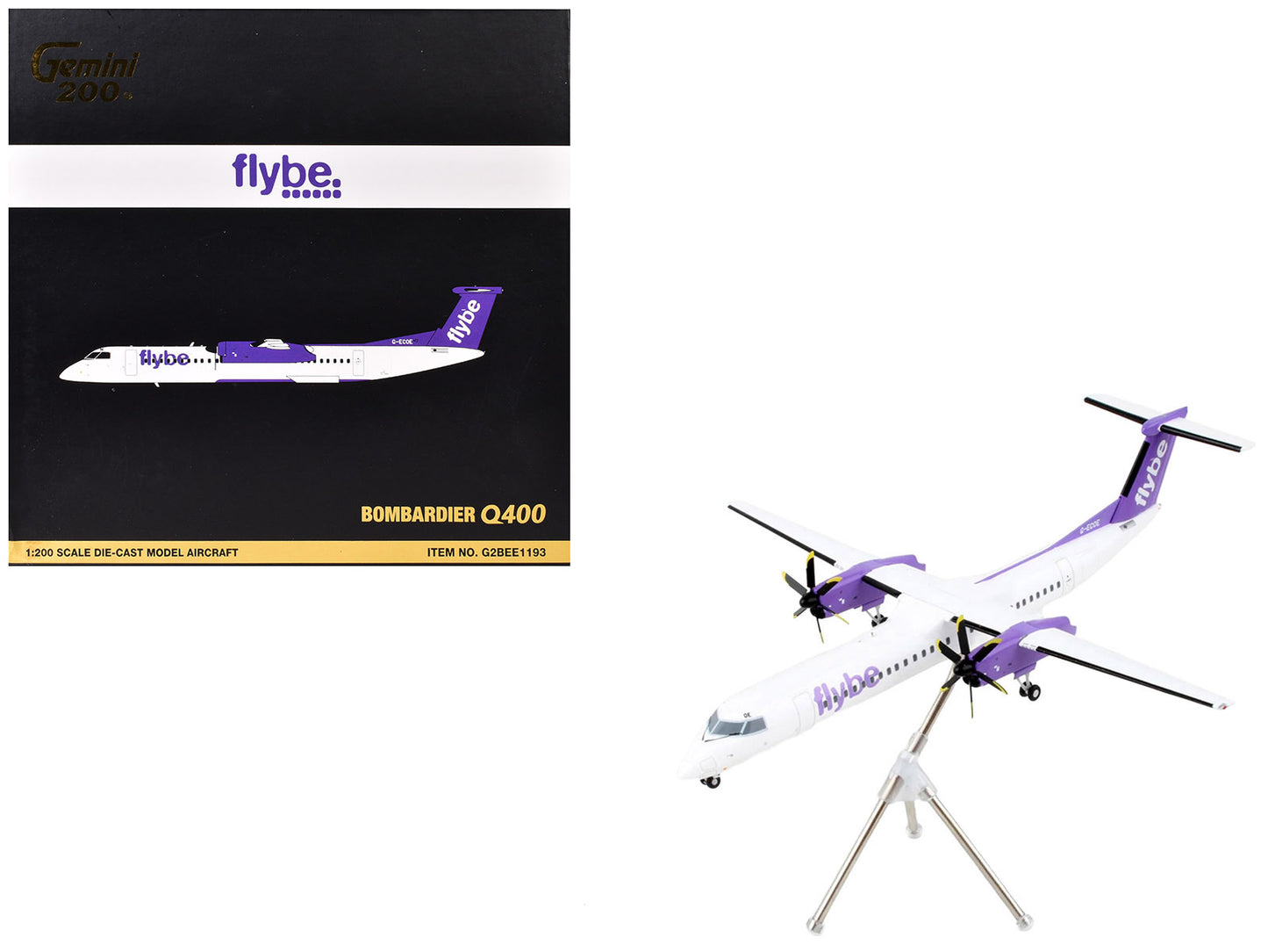 Bombardier Q400 Commercial Aircraft "Flybe" (G-ECOE) White with Purple Tail "Gemini 200" Series 1/200 Diecast Model Airplane by GeminiJets <h2>Bombardier GeminiJets</h2> <p>High-quality car perfect fo