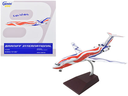 Boeing 727-200 Commercial Aircraft "Braniff International Airways - Calder Bicentennial Livery" White with Red and Blue Stripes "Gemini 200" Series 1/200 Diecast Model Airplane by GeminiJets <h2>Boein