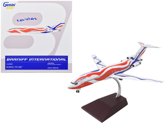 Boeing 727-200 Commercial Aircraft "Braniff International Airways - Calder Bicentennial Livery" White with Red and Blue Stripes "Gemini 200" Series 1/200 Diecast Model Airplane by GeminiJets <h2>Boein