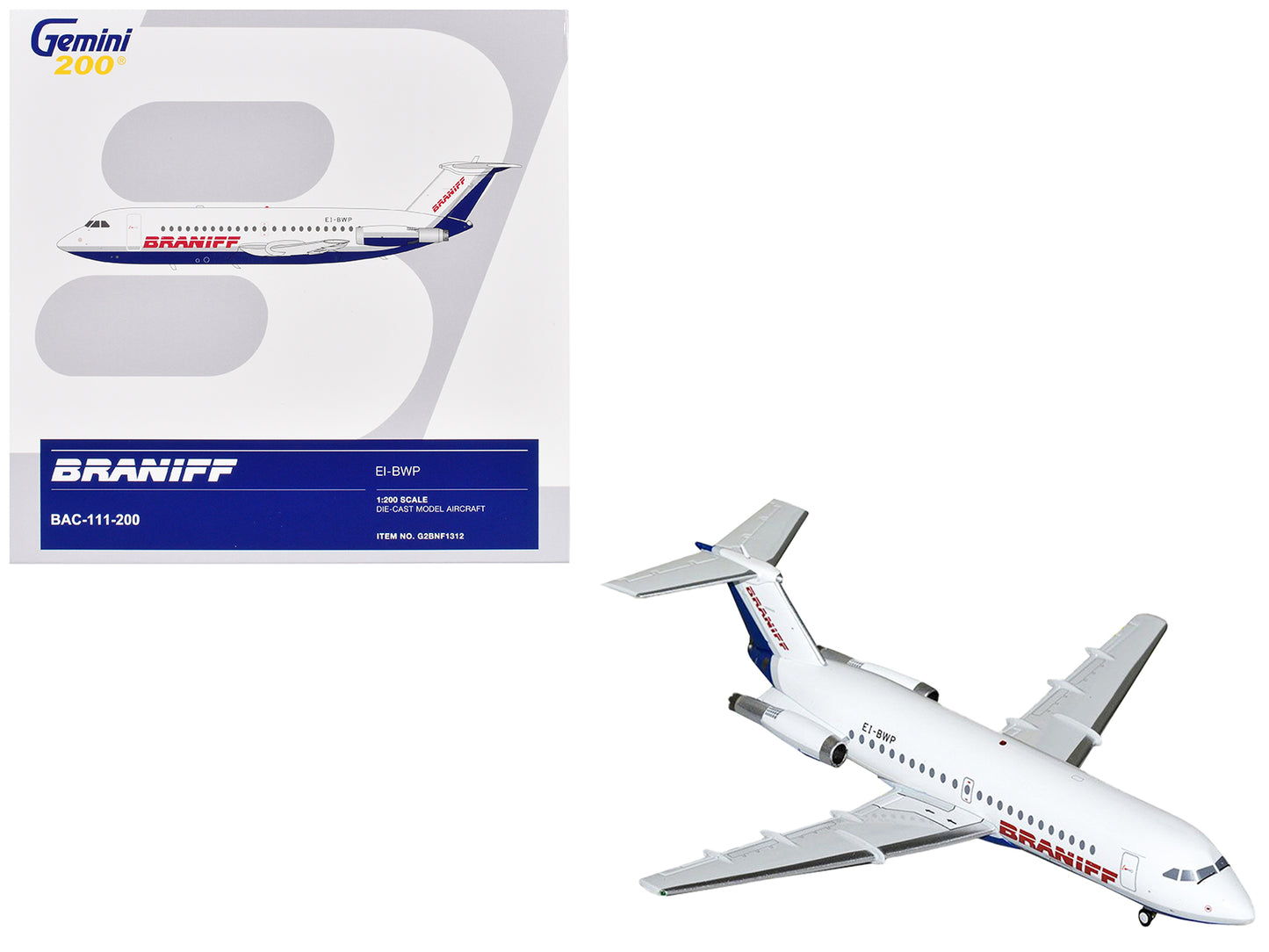 BAC 111-200 Commercial Aircraft "Braniff International Airways" (EI-BWP) White with Blue Tail "Gemini 200" Series 1/200 Diecast Model Airplane by GeminiJets <h2>BAC GeminiJets</h2> <p>High-quality car